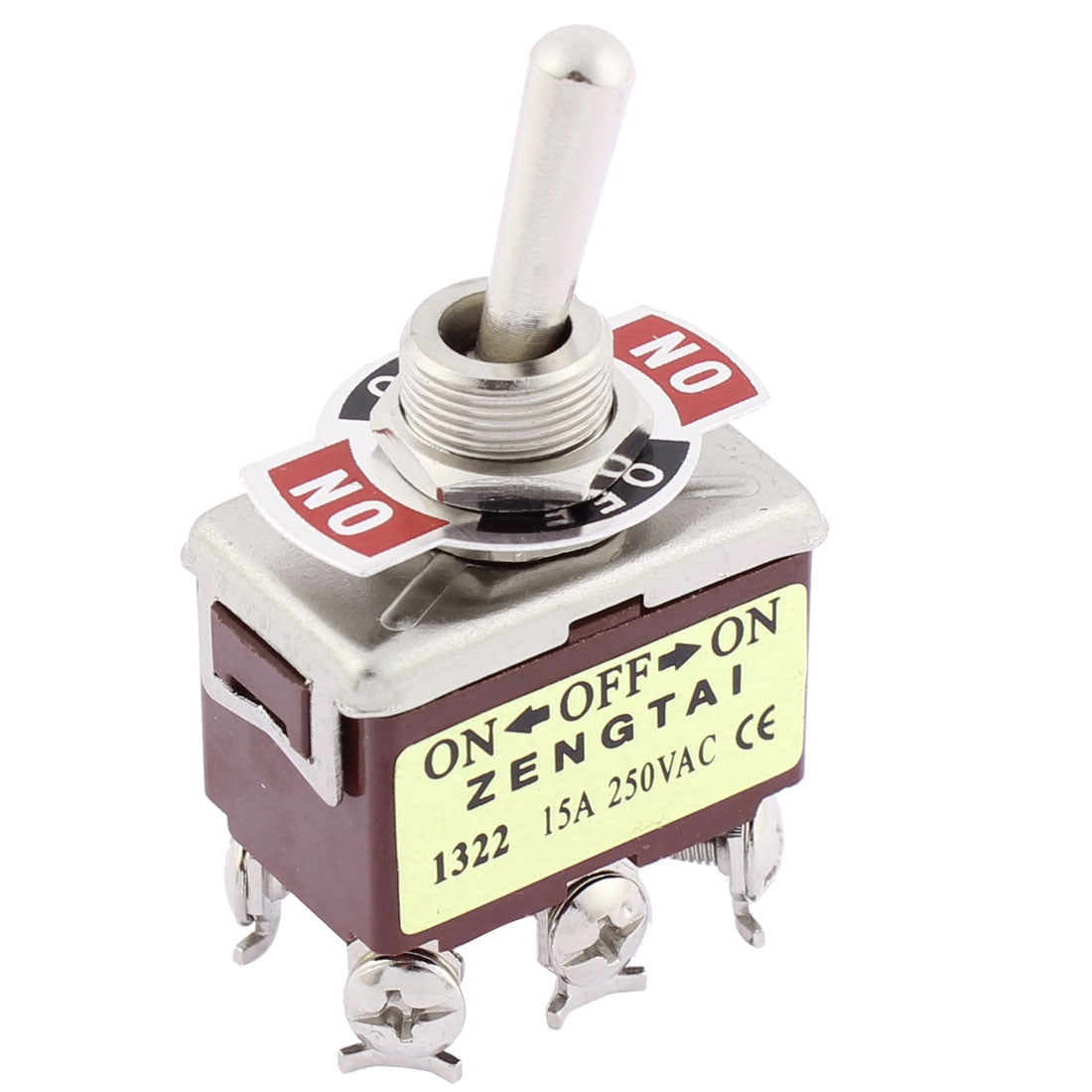 12mm Panel Mounted DPDT ON/OFF/ON Locking Toggle Switch 250V 15A T702CW