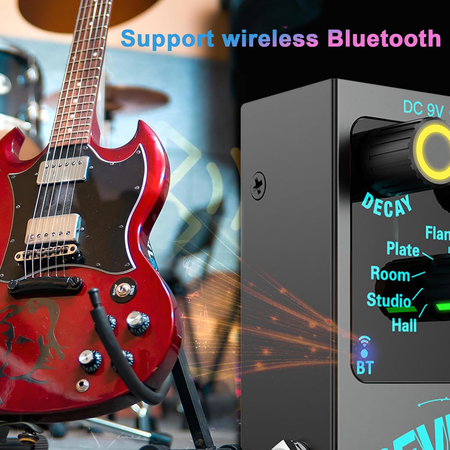 Reverb Guitar Pedal, Mini Verb Square Digital Reverb with Luminous Control Knobs,True Bypass , Aluminium Alloy Case, 9 Modes Effects,Room,Hall,Chorus,Duck,Plate,Studio,Echo,LOFI,Flanger