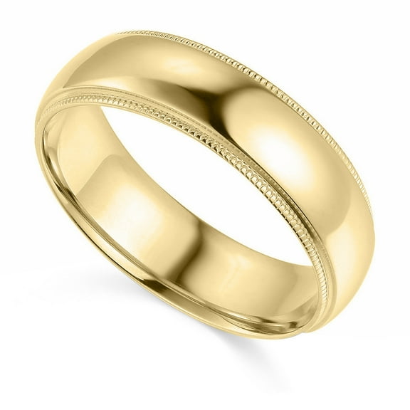 Precious Stars 14K Yellow Gold 6-mm Unisex Comfort-Fit Polished Milgrain Wedding Band