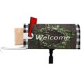 thumbnail image 1 of Post Letter Box Cover Welcome Wreath Mailwraps Mailbox Covers with Magnetic Strips 21×18 Inch Perfect for Outdoor Display Natural Round Green Wreath Frame on Wooden Checkered Lattice, 1 of 6