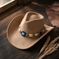 thumbnail image 6 of Voska Faux Suede Wide Brim Western Fedora Hat Turquoise Beaded Decor Cowboy Jazz Hat Unisex Fashion Hat For Daily Travel Outdoor Photograph Party Stage Performance, 6 of 6