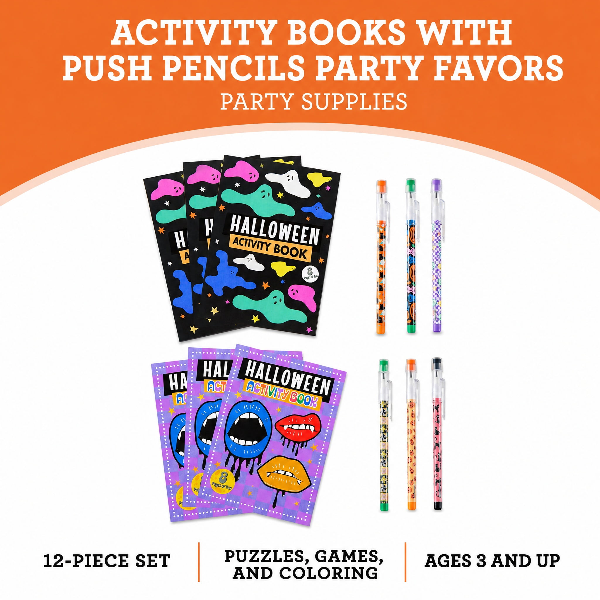 Activity Books with Push Pencils Party Favors, Multicolor, 12 Pieces, Halloween by Way To Celebrate