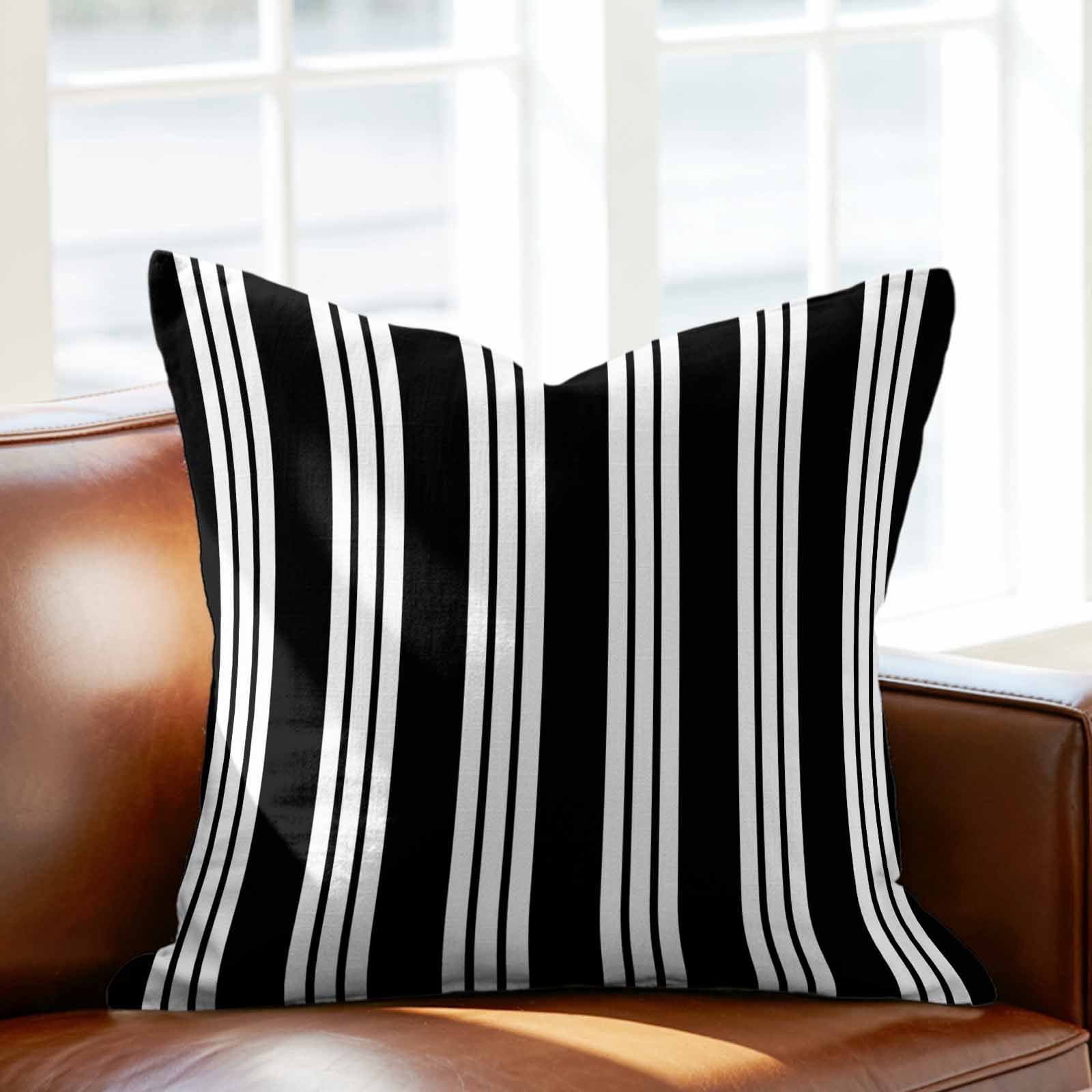 Throw Pillow Covers, Striped Black White Decorative Throw Pillow Covers 18x18 Inch, Farmhouse Line Stripes Classic Square Linen Pillow Cases for Couch/Living Room/Sofa