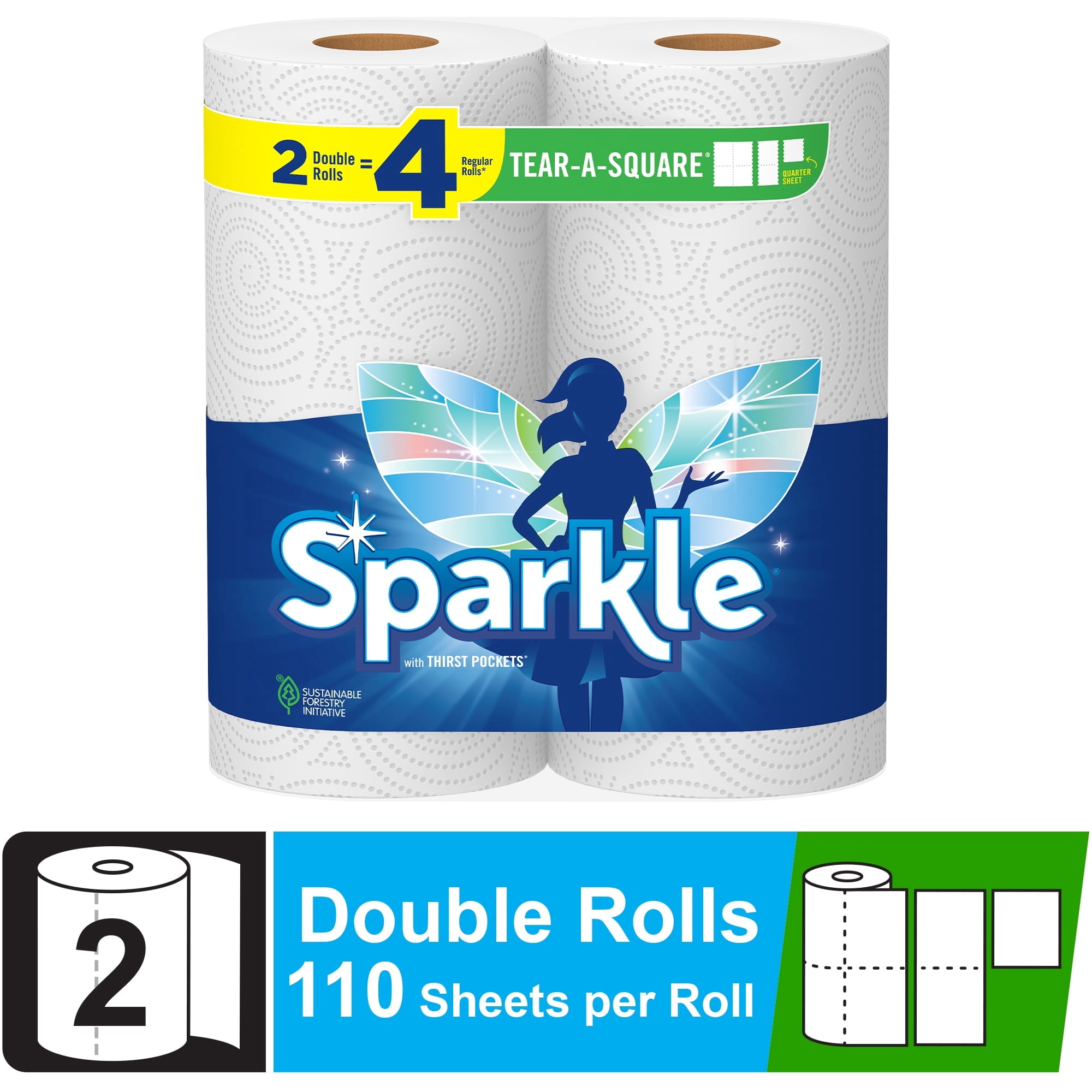 (2 pack) Sparkle Tear-A-Square Paper Towels, 2 Double Rolls, 110 Sheets per Roll