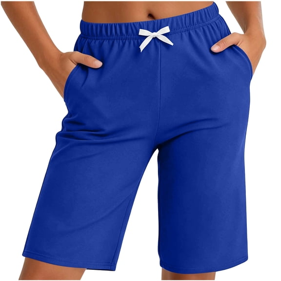 Summer Pants for Women,Womens Casual Summer Shorts Bermuda Wide Leg Knee Length Elastic Waisted Lightweight Comfy Lounge Short with Pocket