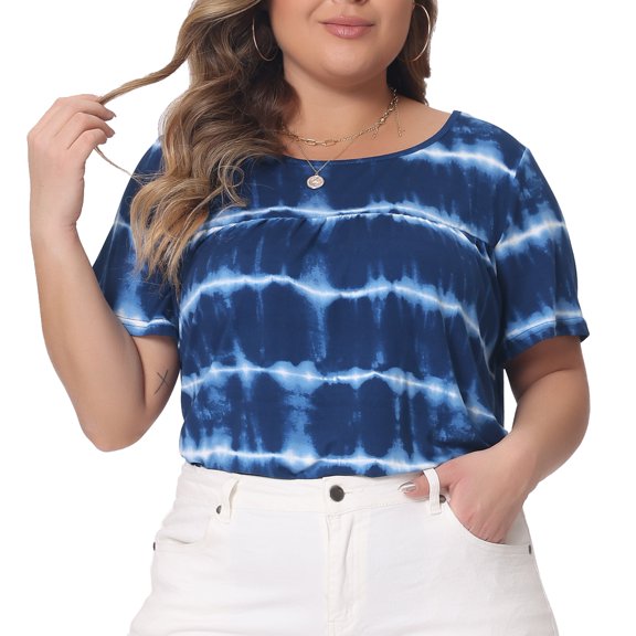 DARING DIVA Women's Plus Pleated Front Casual Blouse 1X Blue