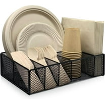 HBlife Paper Plate Organizer for Countertop, Metal 6 Compartments Kitchen Utensil Holder