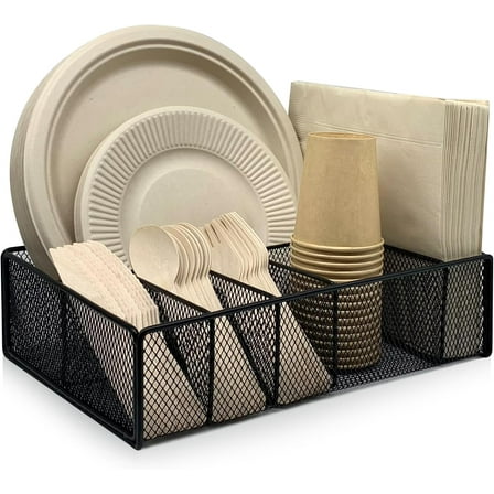 HBlife Paper Plate Organizer for Countertop, Metal 6 Compartments Kitchen Utensil Holder