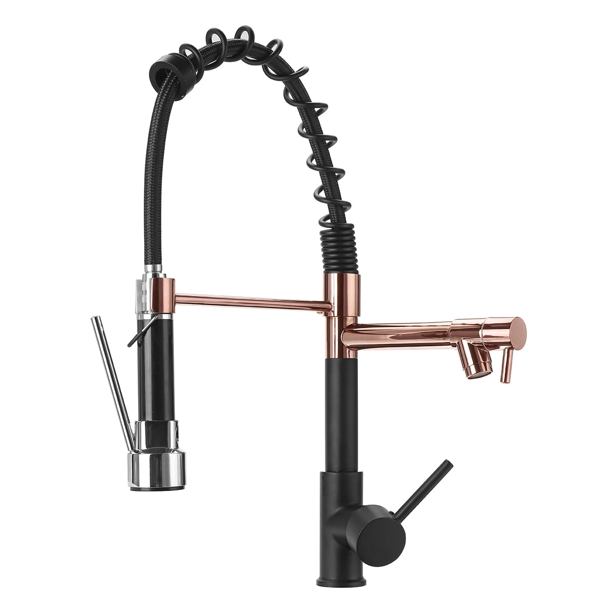 KWANSHOP Commercial Spring Pull Down Kitchen Faucet with Sprayer and Pot Filler Chrome Gold, Single Handle Spring Pre-Rinse High Arc Tall Modern ...
