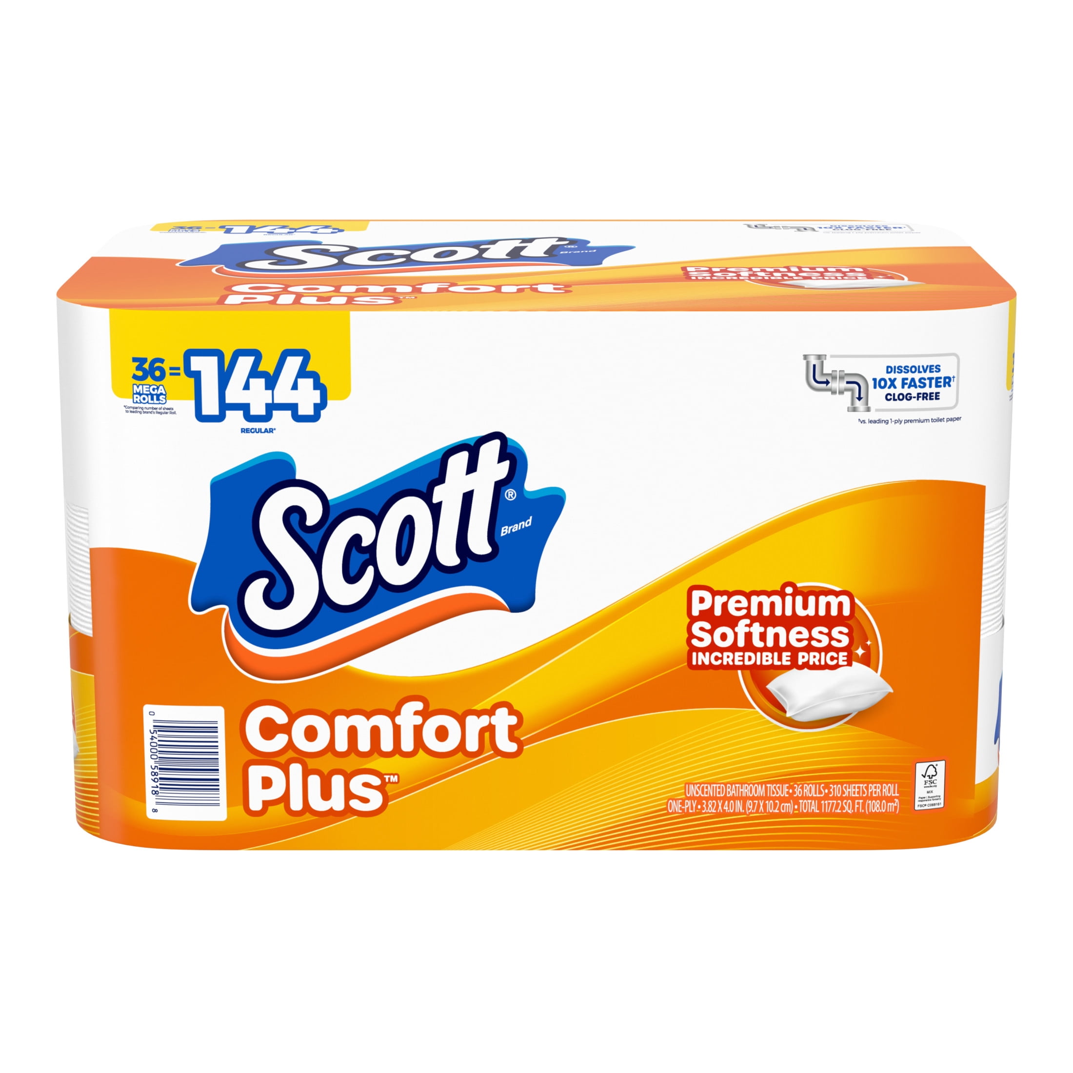 Scott ComfortPlus 1-Ply Toilet Paper, 36 Mega Rolls