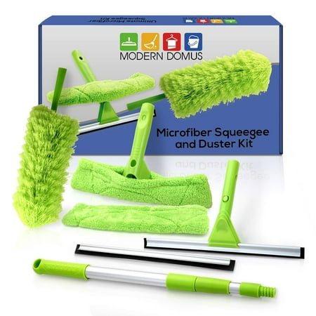 TeleExtend Squeegee Window Cleaner Kit! Shower Squeegee, Window Cleaning Tools, Car Windshield Tool and Doors - Indoor/Outdoor Washing Equipment with Telescoping Pole FREE Duster and 2 Washer
