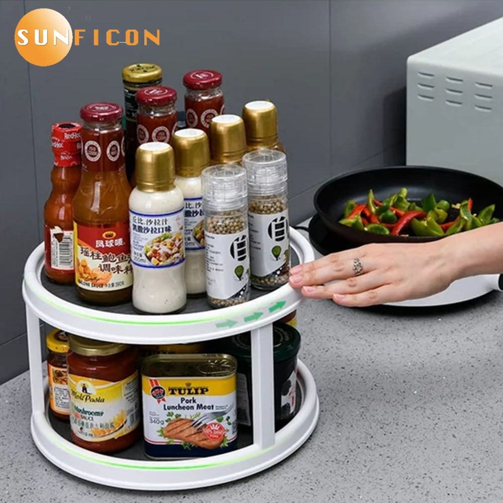 SUNFICON 2 Tier Lazy Susans Turntable - 10 Inch Pantry Cabinet Lazy Susan Storage Turntable Rotating Spice Rack for Spices, Condiments, Baking