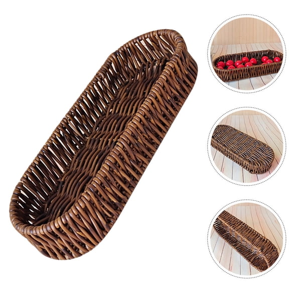 Clispeed Long Wicker Basket Coffee Plastic 1Set Serving Display Food Storage