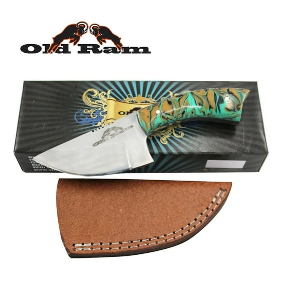 Old Ram Collection Heavy Duty Fixed Blade Skinner Knife w/ Leather Sheath