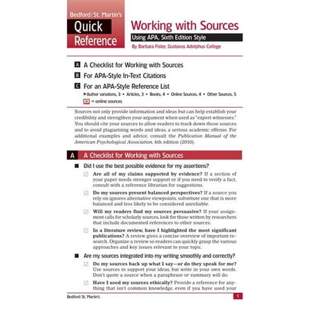 working with sources using apa sixth edition style a bedford st