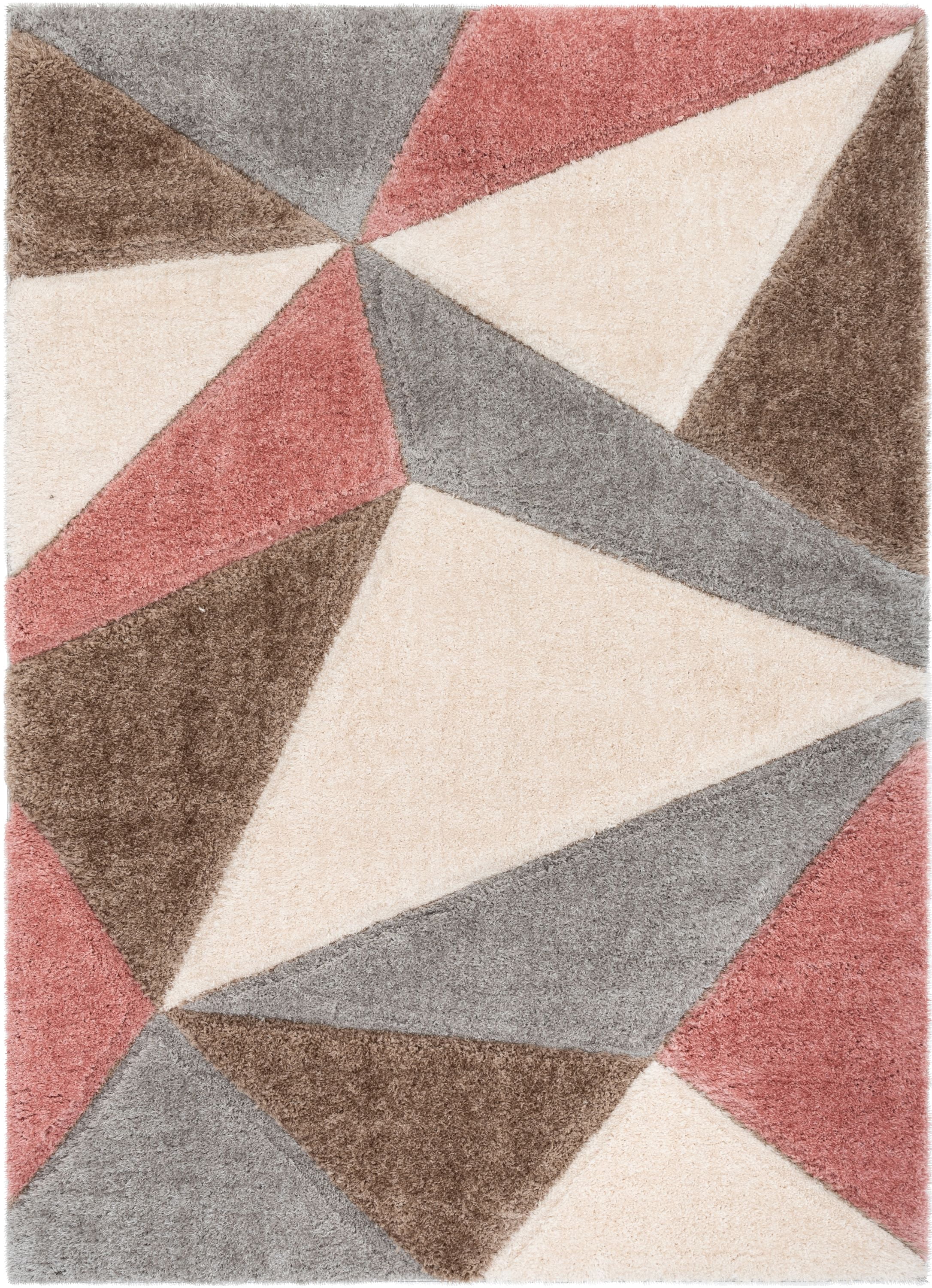 Well Woven San Francisco Venice Modern Geometric Triangle Pattern Shag Grey Blush 3D Textured Thick & Soft Shag 7'10" x 9'10" Area Rug