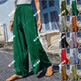 thumbnail image 5 of Plebaso Wide Leg Pants for Women Solid Color Elastic Waist Button Decoration Trousers Ladies Casual Loose Pants, 5 of 6