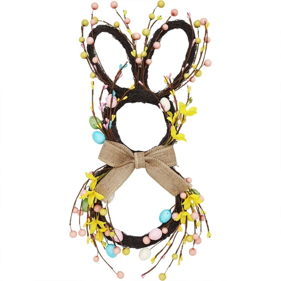Easter Bunny Ear Wreath Grapevine Decoration with Floral Accents for Spring Door Hanging Home Festive Ornament