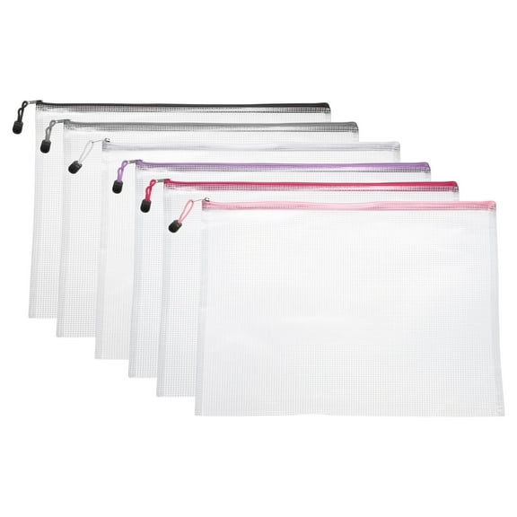 Uxcell 6pcs Mesh Zipper Pouch Bags A4 13" x 9" Plastic Waterproof Mesh File Bags Clear Document Zipper Pouches for Classroom Home Travel Office Supplies Organization, 6 Colors