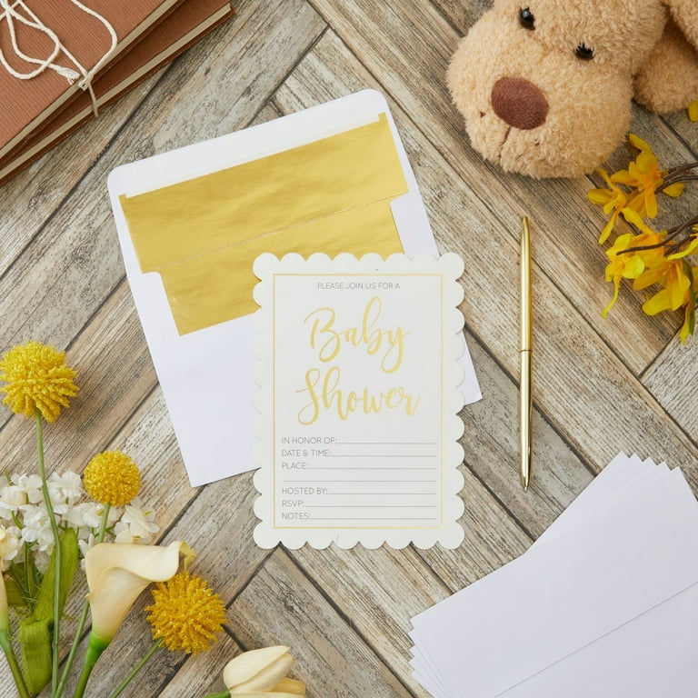 50 Pack Gold Glitter A7 Invitation Letter Envelopes for Wedding, Bulk Mailers (5x7 in)