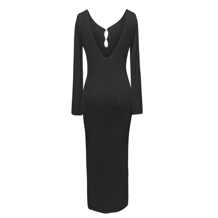 Crochet Knit Dress for Women Maxi Long Sleeve Sexy Hollow Out Bikini Swimsuit Cover Up Fitted Fall Casual Dress (Large, Black) - Walmart.com Crochet Knit Dress for Women Maxi Long Sleeve Sexy Hollow Out Bikini Swimsuit Cover Up Fitted Fall Casual Dress (Large, Black) - Walmart.com
