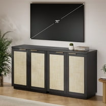 Hommpa Set of 2 Sideboard Buffet Cabinet Rattan Kitchen Storage Organizer Boho Farmhouse Accent Cabinets TV Console for Living Dining Room Coffee Bar for Party Holiday Festival Christmas Gift, Black