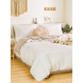 thumbnail image 4 of Move Over White Taupe Bedding Sets King Reversible Pom Poms Duvet Cover Set Ball Fringe Pattern 100% Washed Microfiber No Filling, 4 of 8