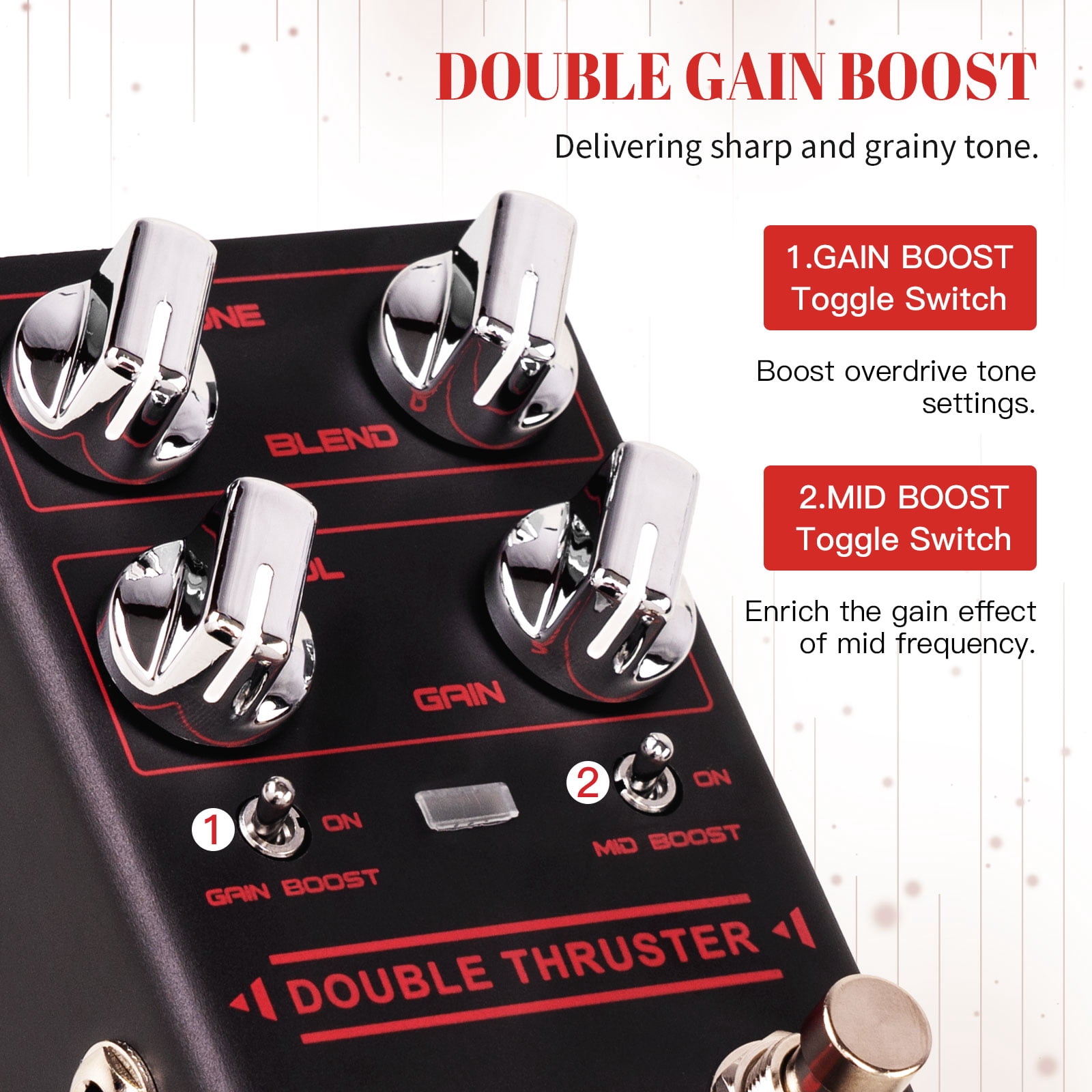 JOYO R-28 High Gain Overdrive Guitar Bass Pedal with Mid/High Frequency Gain Boost
