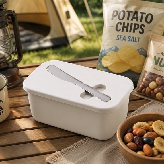 BPA-Free Butter Dish with Lid and Stainless Steel Spreader, Airtight Food Storage Container for Refrigerator, Countertop and Dining Table
