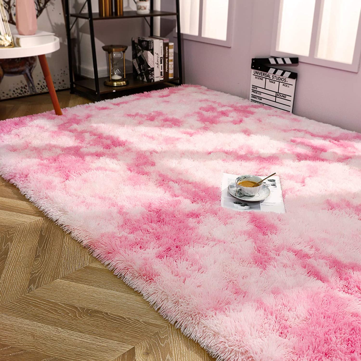 Junovo Luxury Velvet Shag Area Rug Modern Indoor Fluffy Rugs, Extra Comfy and Soft Carpet For Bedroom Living Room Kids Room,3'x4',Pink