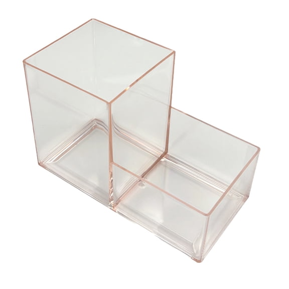 Dual Compartment Transparent Plastic Pen Holder, Height-Divided Organizer for Stationery and Makeup Brushes, Simple Desktop Tidy with Separate Sections for Easy Sorting and Storage