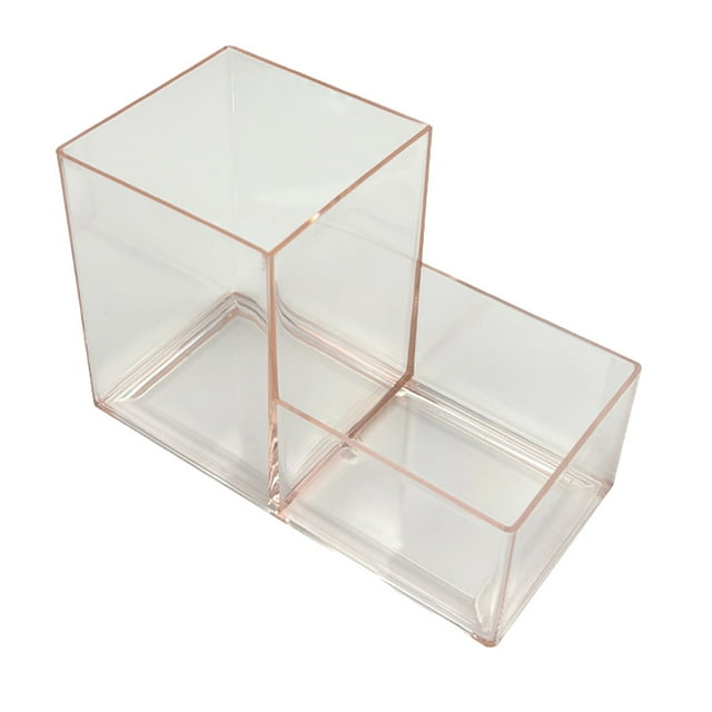 bbymog Organisateur Deux Compartiments Porte-Stylos en Plastique Transparent Boîte de Rangement Partitionnée Rose Taille Unique