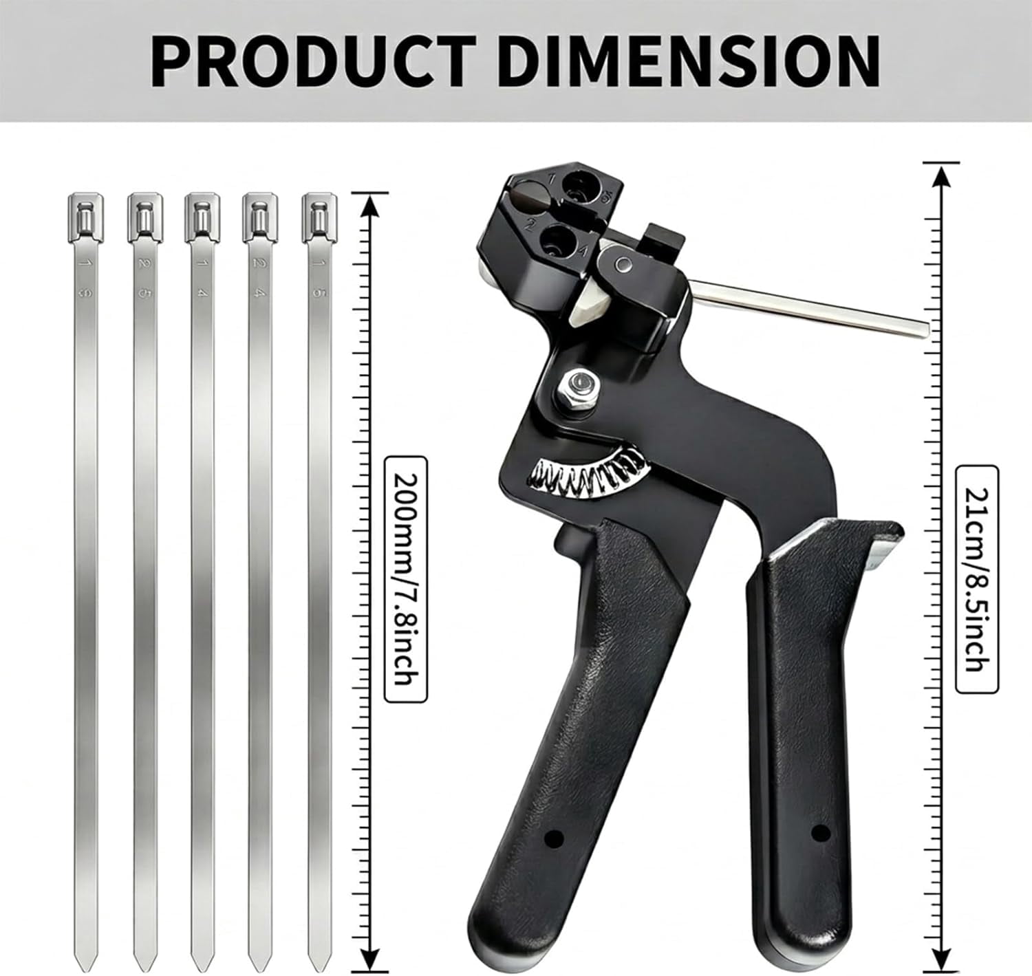 Stainless Steel Cable Tie Tool, Metal Zip Tie Gun with 150 PCS 7.8inch(150mm) Stainless Steel Zip Ties, for Fence Repair, Cable Management, Automotive and Farm Use
