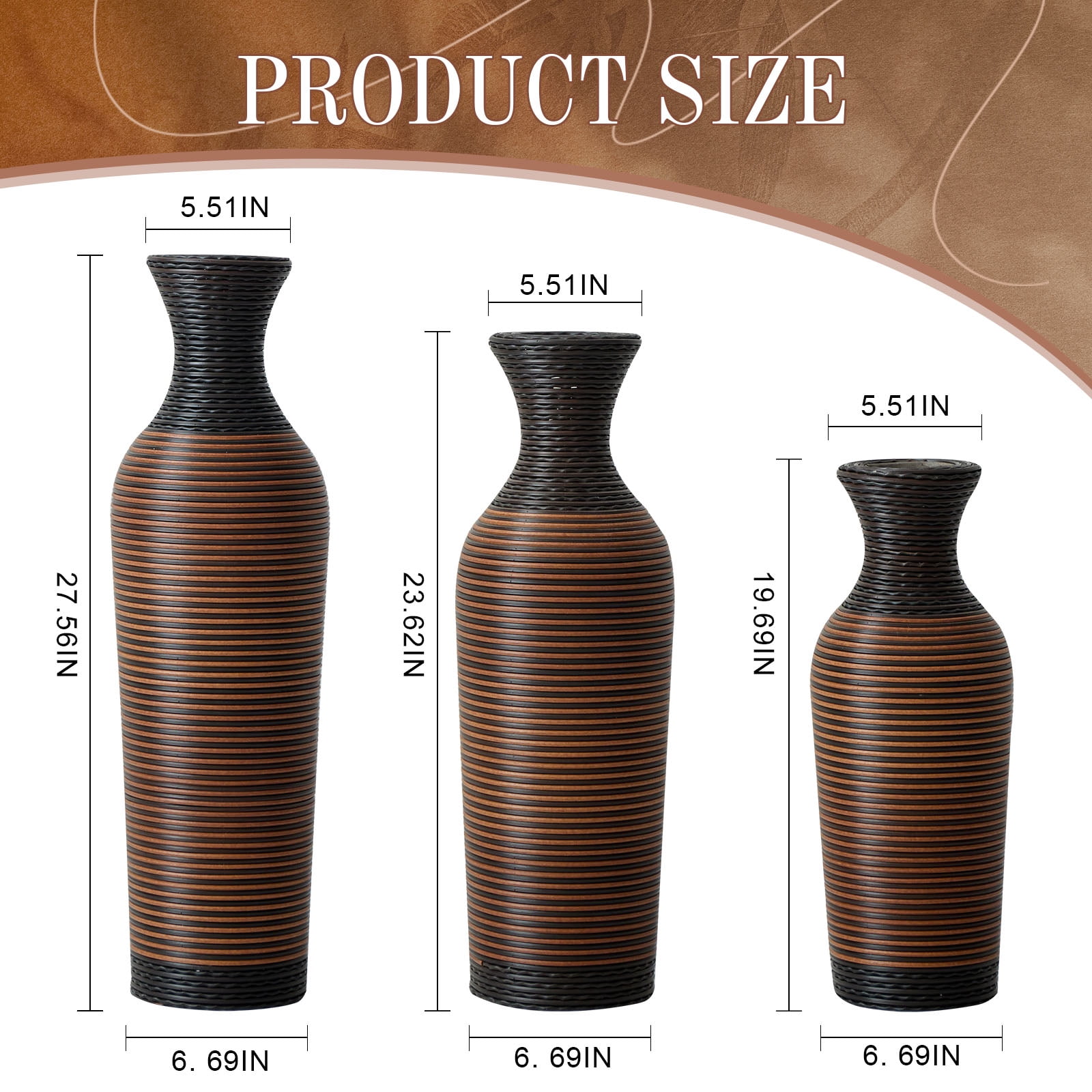 Aukfa Tall Floor Vase Set of 3, Extra Large Metal Decorative Vases for Living Room Dining Room Bedroom,Coffee