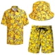 thumbnail image 2 of Conjunto deportivo de 2 piezas para hombre, estilo años 80 y 90, camisas con cuello en V y pantalones cortos estampados, con sombreros de pescador, traje de playa para Halloween y Navidad en verano, 2 of 5