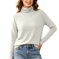thumbnail image 2 of Women's Top Long Sleeve Turtleneck Solid Pullover Top Khaki XXL, 2 of 6