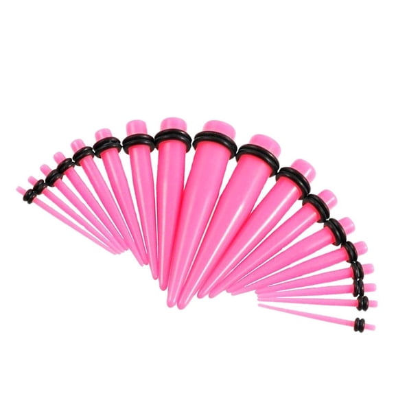 18 Piezas de Calibres Mixtos Acrílico Remache de Oreja de Tapón de Camilla 14g - 00g , Rosa-18 piezas Yinane Kit de tapones para los oídos rectos