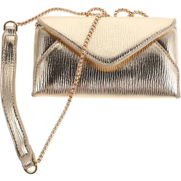 Metallic Gold Envelope Clutch Purse Mini Chain Crossbody Shoulder Bag for Women Wedding and Party