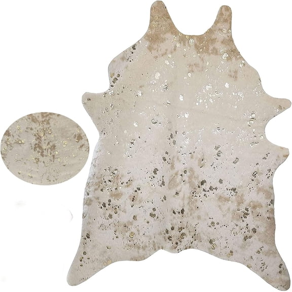 Cowhide Rug 5' x 6' 7" Cream/Gold Rustic Western Boho Living Room Dining Bedroom Area Decorative Faux Rug