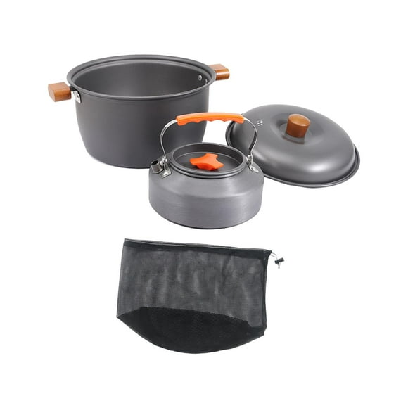 S SERENABLE Camping Cooking Set Camping Cookware Mess Kit Aluminum Lightweight with Storage Bag Pots Kettle Set for Campfire Trekking BBQ 1.1L