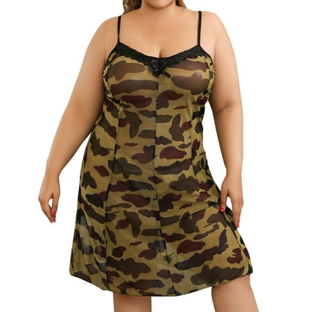 Blphud Sexy for Women Womens Skimpy Lingerie Womens plus Size Lingerie Lace Chemise Sexy Mesh Sleepwear Deep V Teddy Nightdress for Sexy for Sexy Women Hot Khaki XL