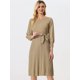 thumbnail image 2 of Vestido de Punto con Cinturón para Mujer con Cuello Redondo Mangas faroles Vestido de Suéter Casual Caqui S, 2 of 6