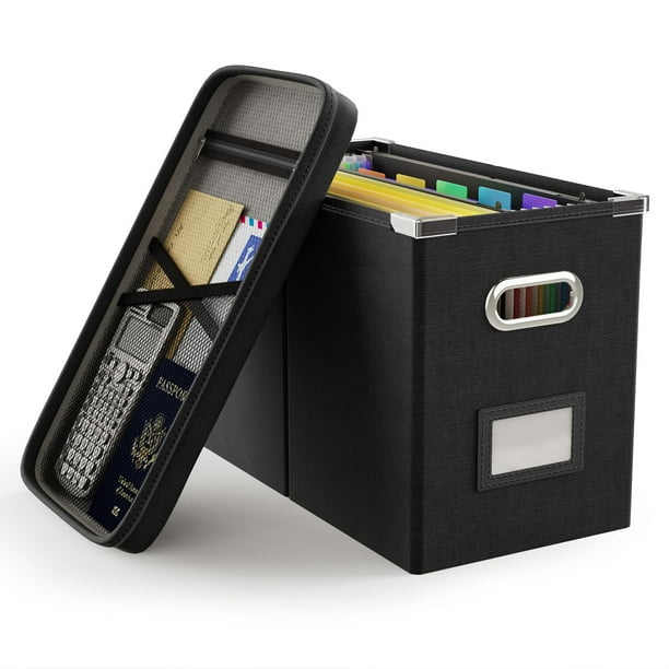 Caja organizadora de archivos Oterri negra 27x21x34 cm con tapa