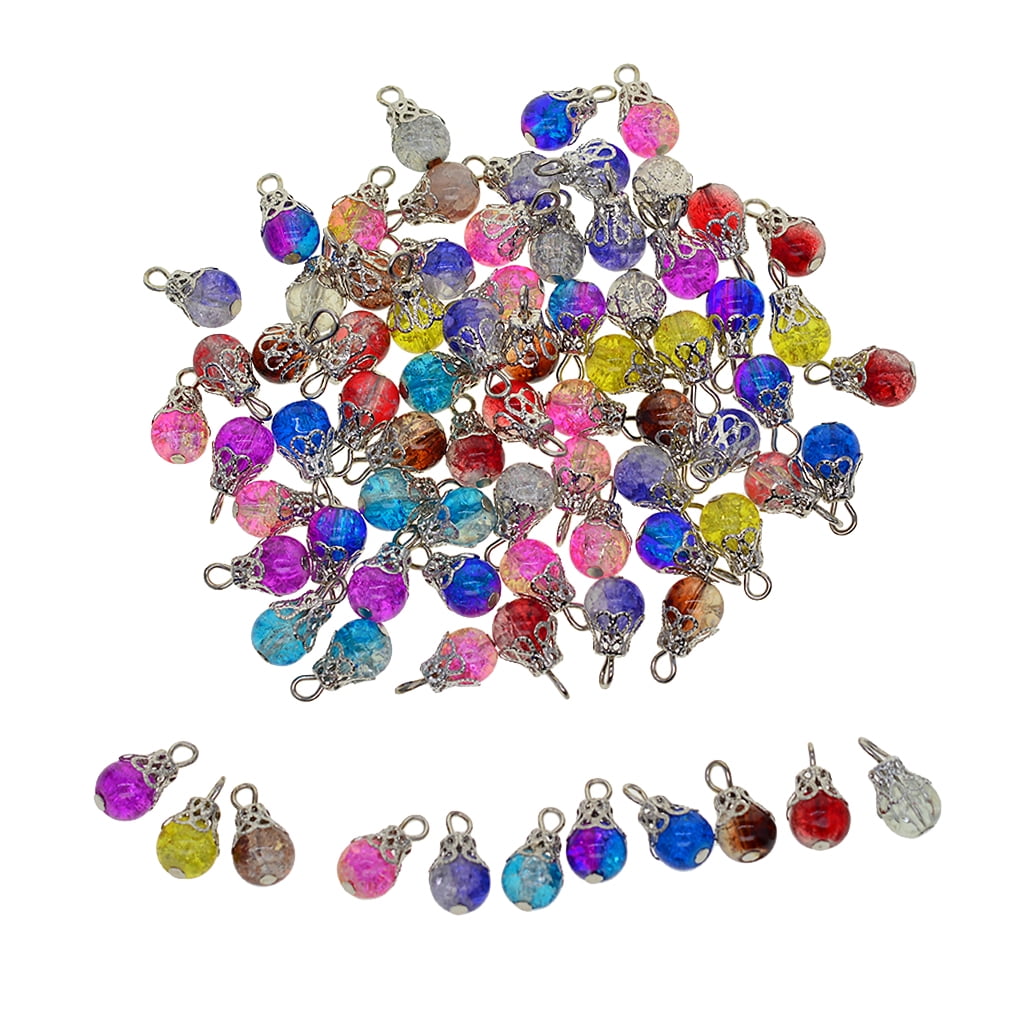 50X Glass Bead Charms Colorful Crackle Gem Pendant for Making
