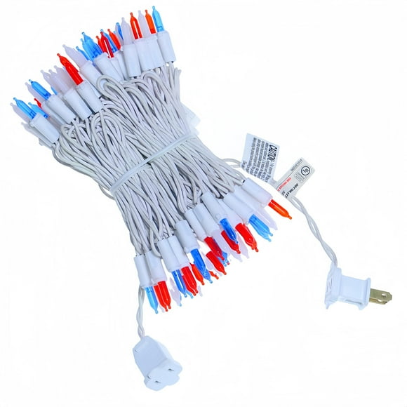 Cadena de luces LED JinBest, rojas, blancas y azules, 100 LED, 10 m