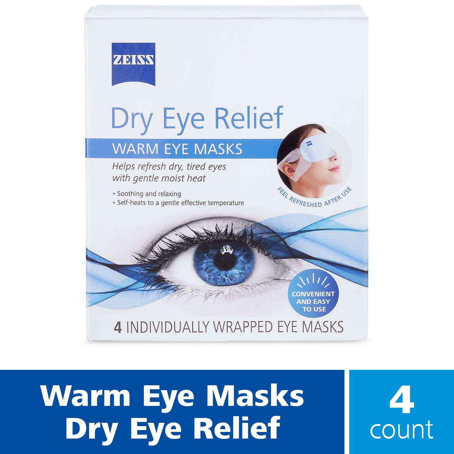 ZEISS Dry Eye Relief Warm Compress Heated Eye Masks, 4 Pack