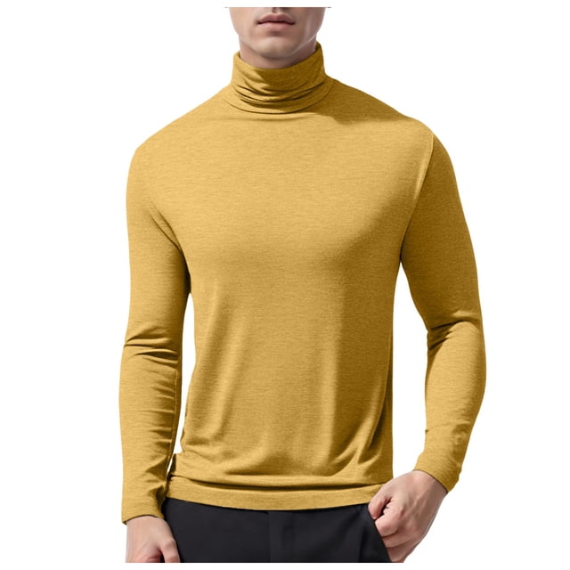 HBFAGFB Long Sleeve Work Shirts for Men Turtleneck Bottoming Tops Versatile Fall Clothes Yellow Size S