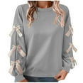 thumbnail image 2 of Sweatshirt for Women Crewneck Long Sleeve Sweatshirt with Bow Decorated Balloon Sleeves Loose Pullover Top S-2XL, 2 of 9