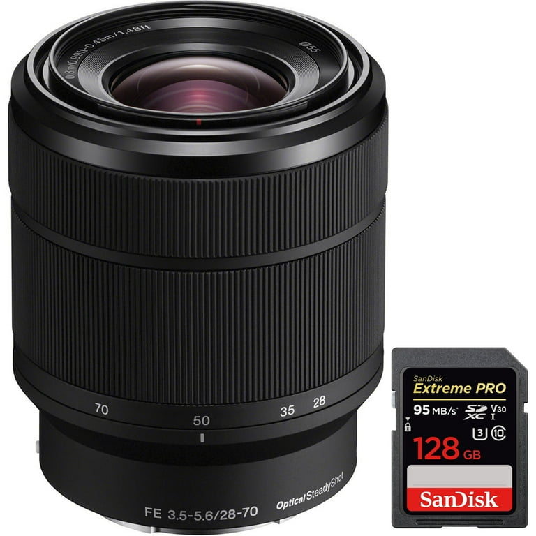 Sony SEL2870 FE 28-70mm F3.5-5.6 OSS Full Frame E-Mount Lens + Sandisk  Extreme PRO SDXC 128GB Memory Card
