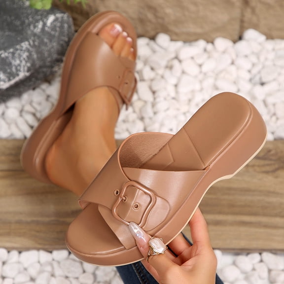 Bkhluea Women Buckle Strap Platform Wedge Sandals Slip On Comfortable Footwear For Casual Outdoor Party Daily Activities